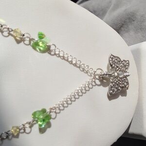 2/$22 Handmade 925 Silver Plated Chain, Butterfly Pendant and Swarovski Crystals